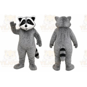 Gray Raccoon Mascot Costume with Custom Logo