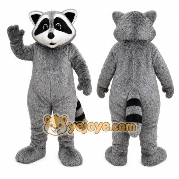 Gray Raccoon Mascot Costume with Custom Logo