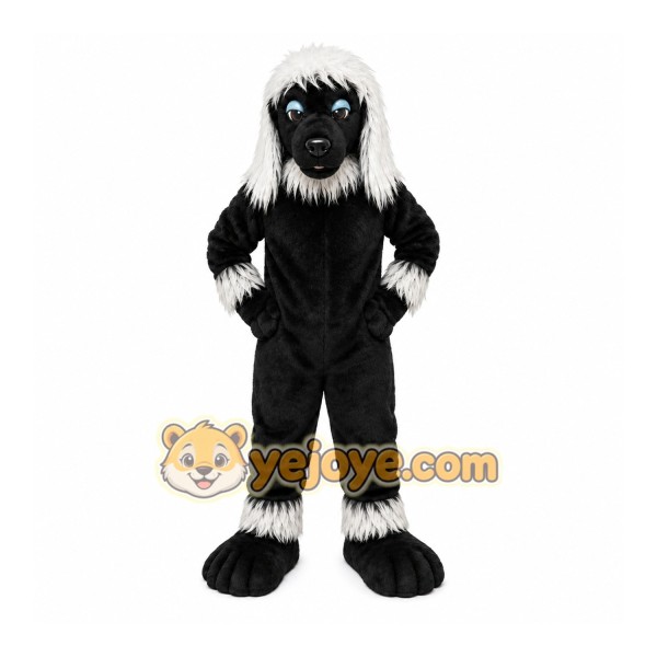 Black Dog Mascot Costume with Custom Logo