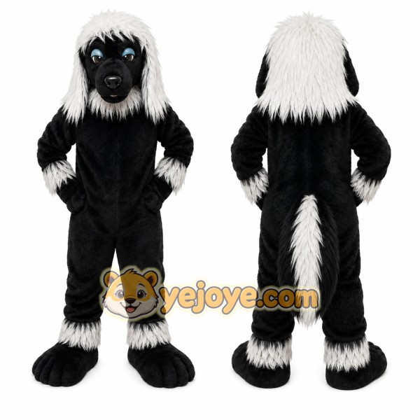 Black Dog Mascot Costume with Custom Logo