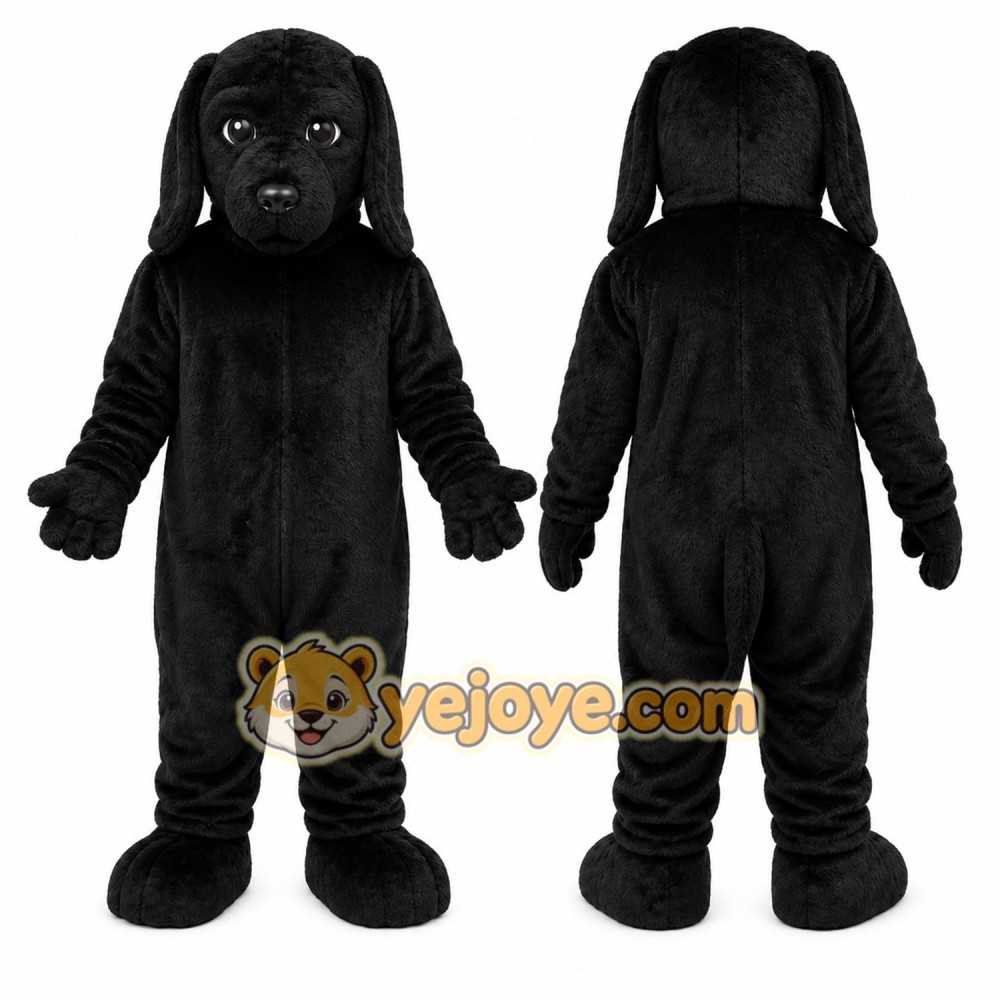 Black Dog Mascot Costume with Custom Logo