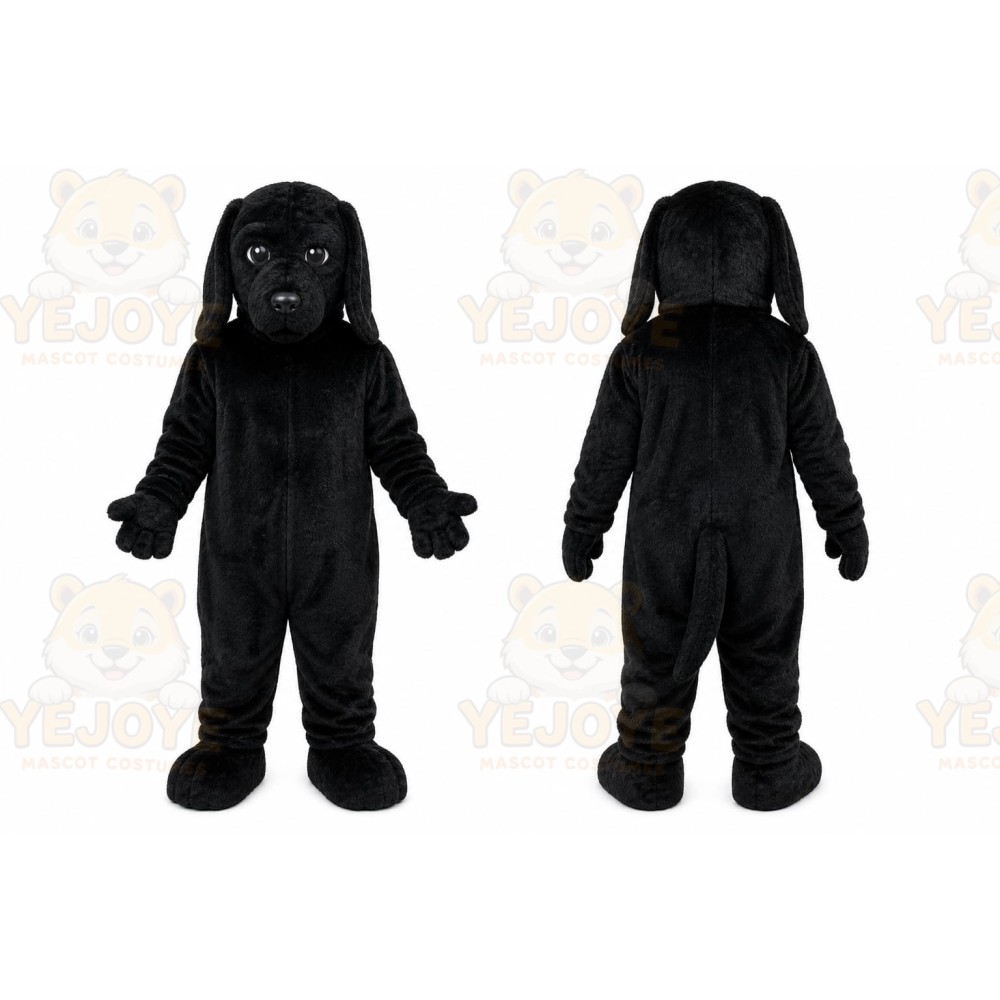 Black Dog Mascot Costume with Custom Logo