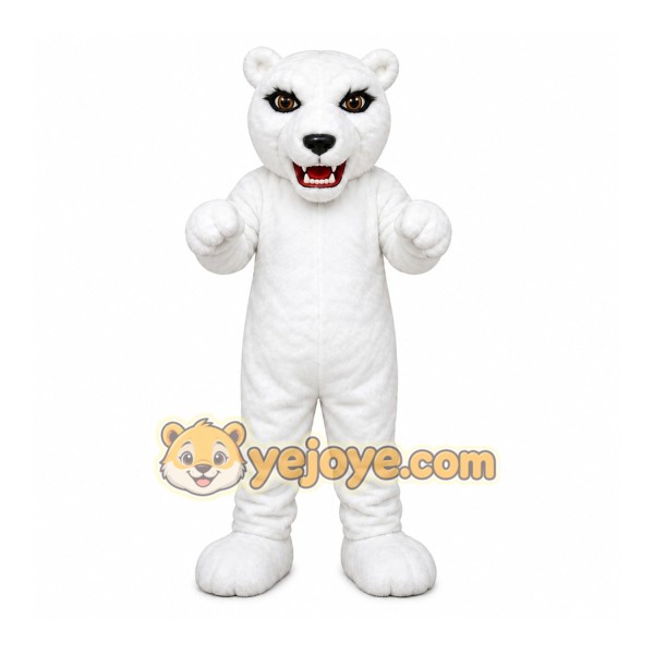 White Bear Mascot Costume with Custom Logo