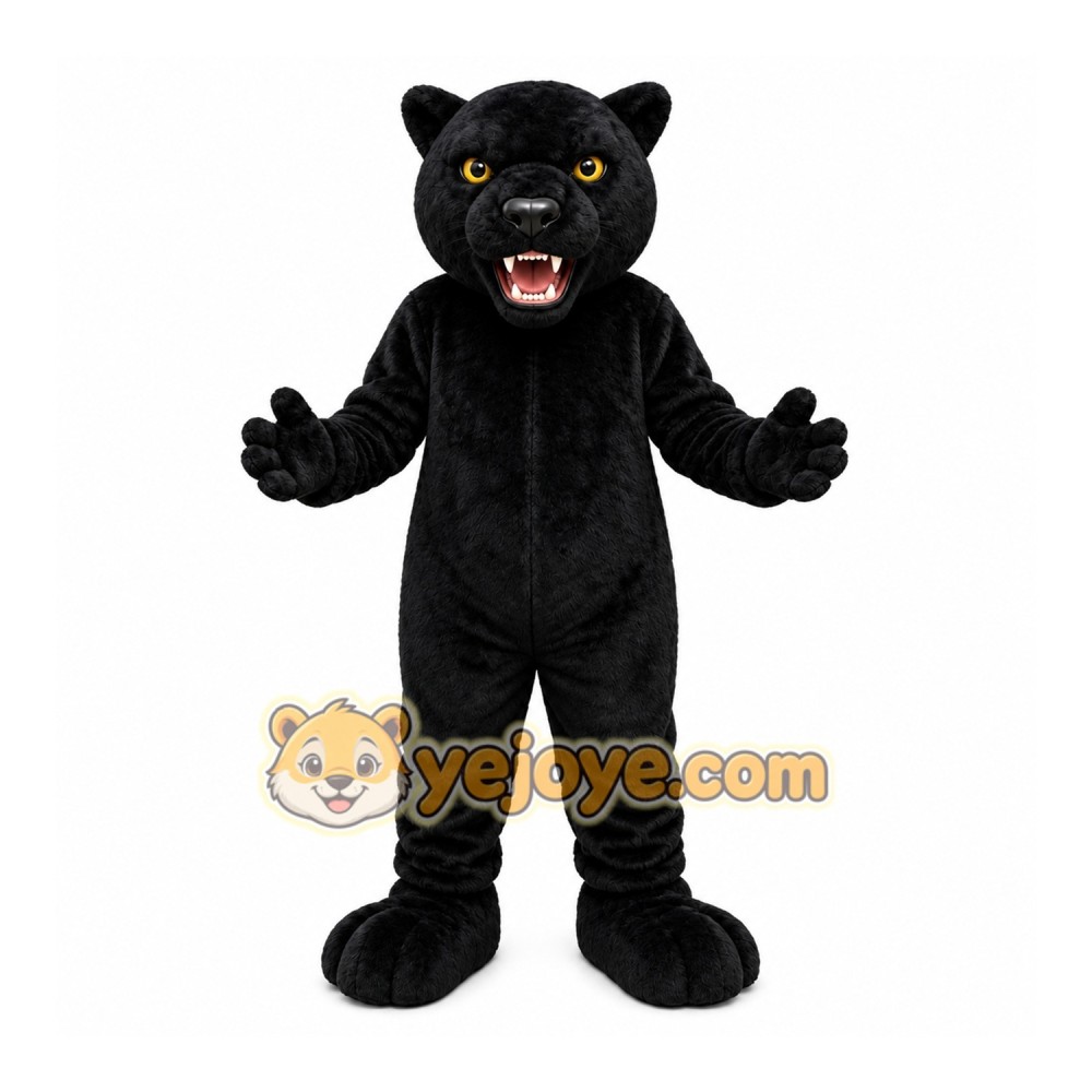 Black Panther Mascot Costume with Custom Logo