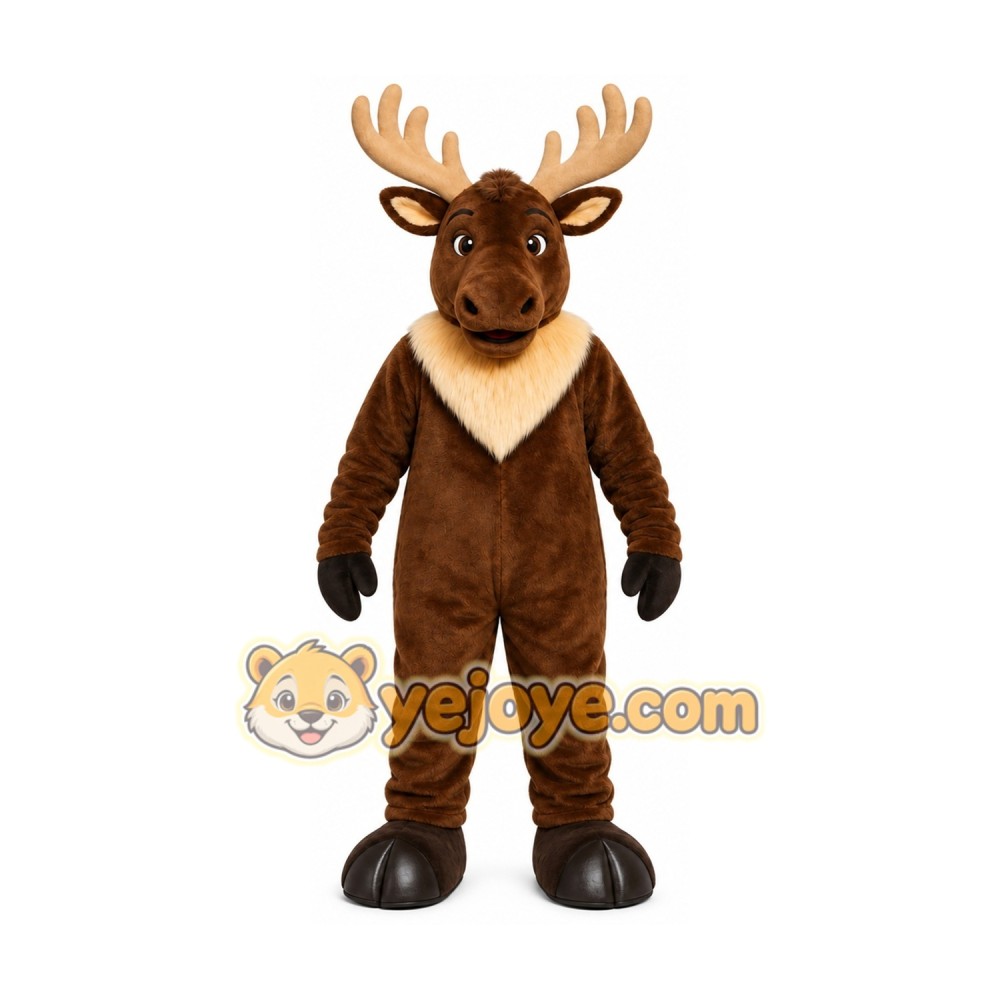 Brown Moose Mascot Costume with Custom Logo