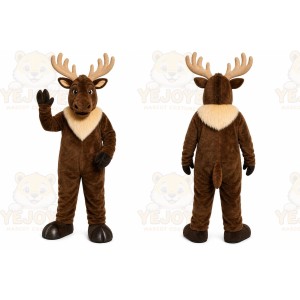 Brown Moose Mascot Costume with Custom Logo