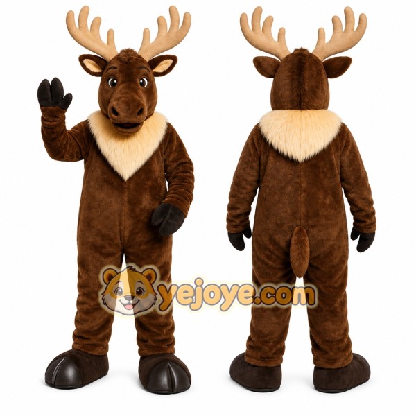 Brown Moose Mascot Costume with Custom Logo