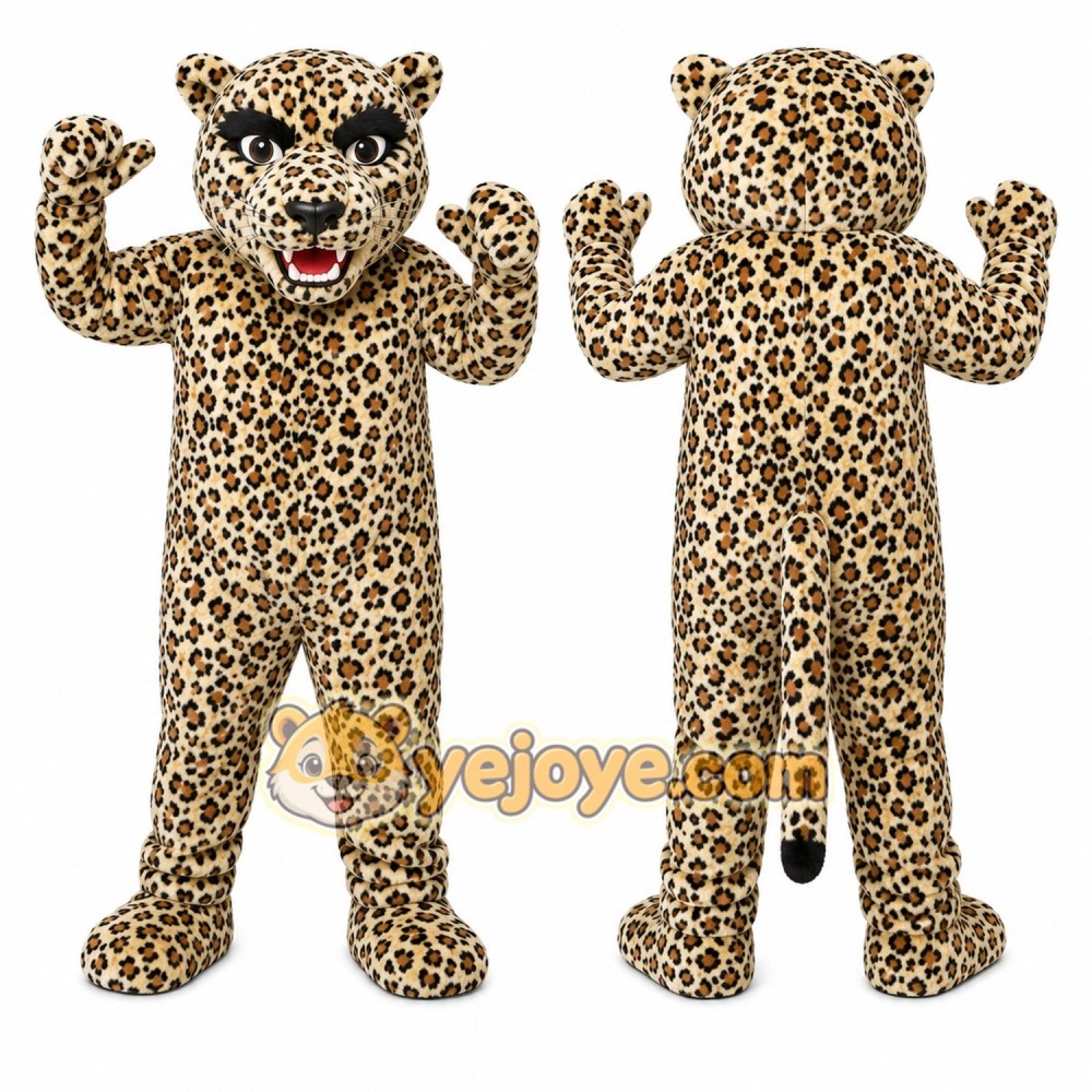Tan Leopard Mascot Costume with Custom Logo