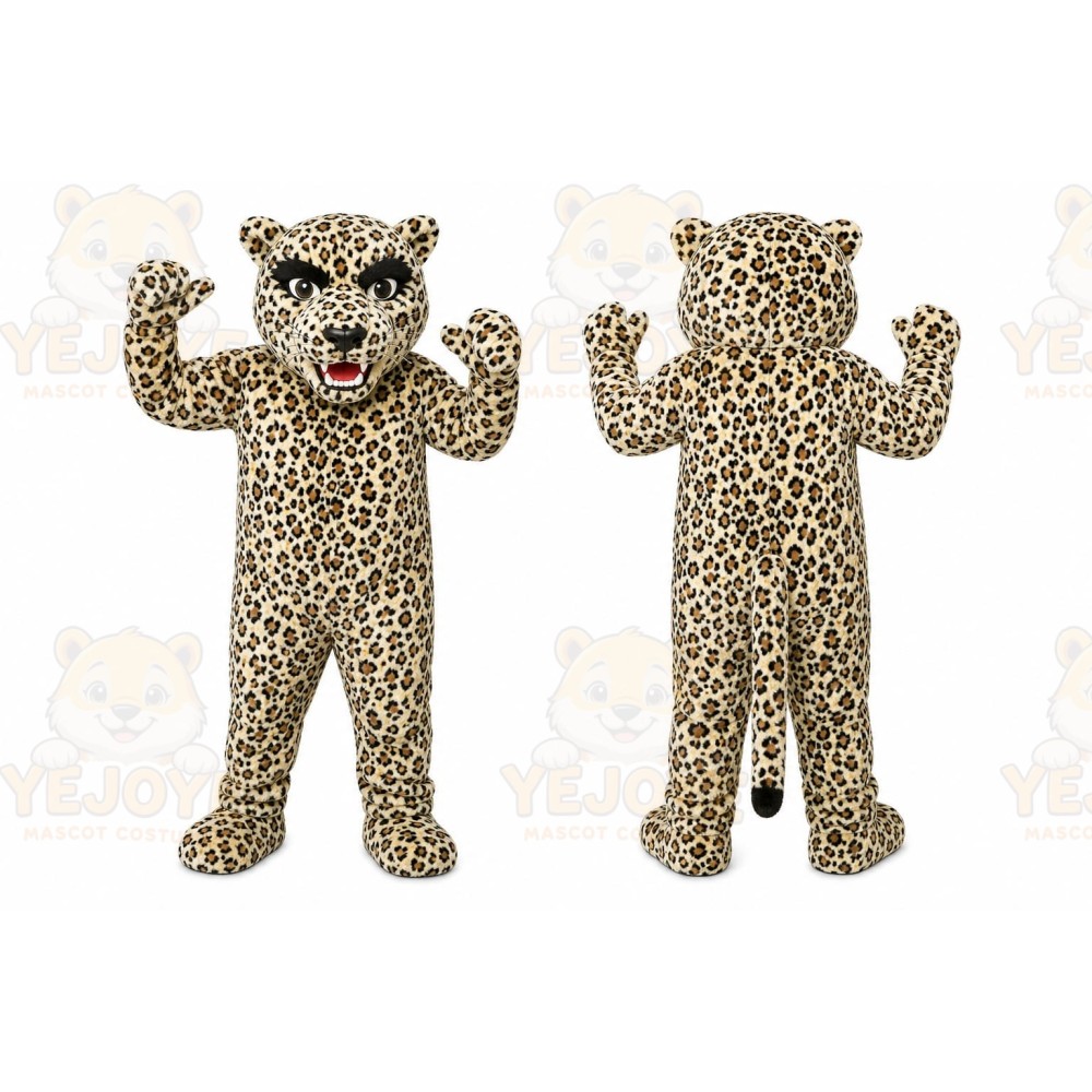Tan Leopard Mascot Costume with Custom Logo