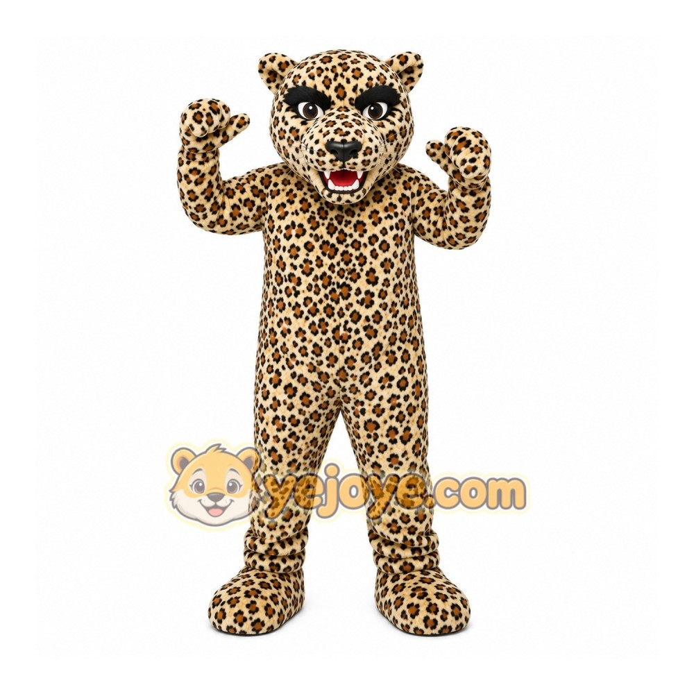 Tan Leopard Mascot Costume with Custom Logo