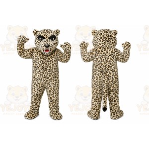 Tan Leopard Mascot Costume with Custom Logo