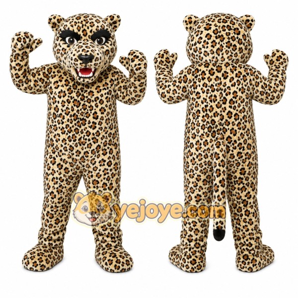 Tan Leopard Mascot Costume with Custom Logo