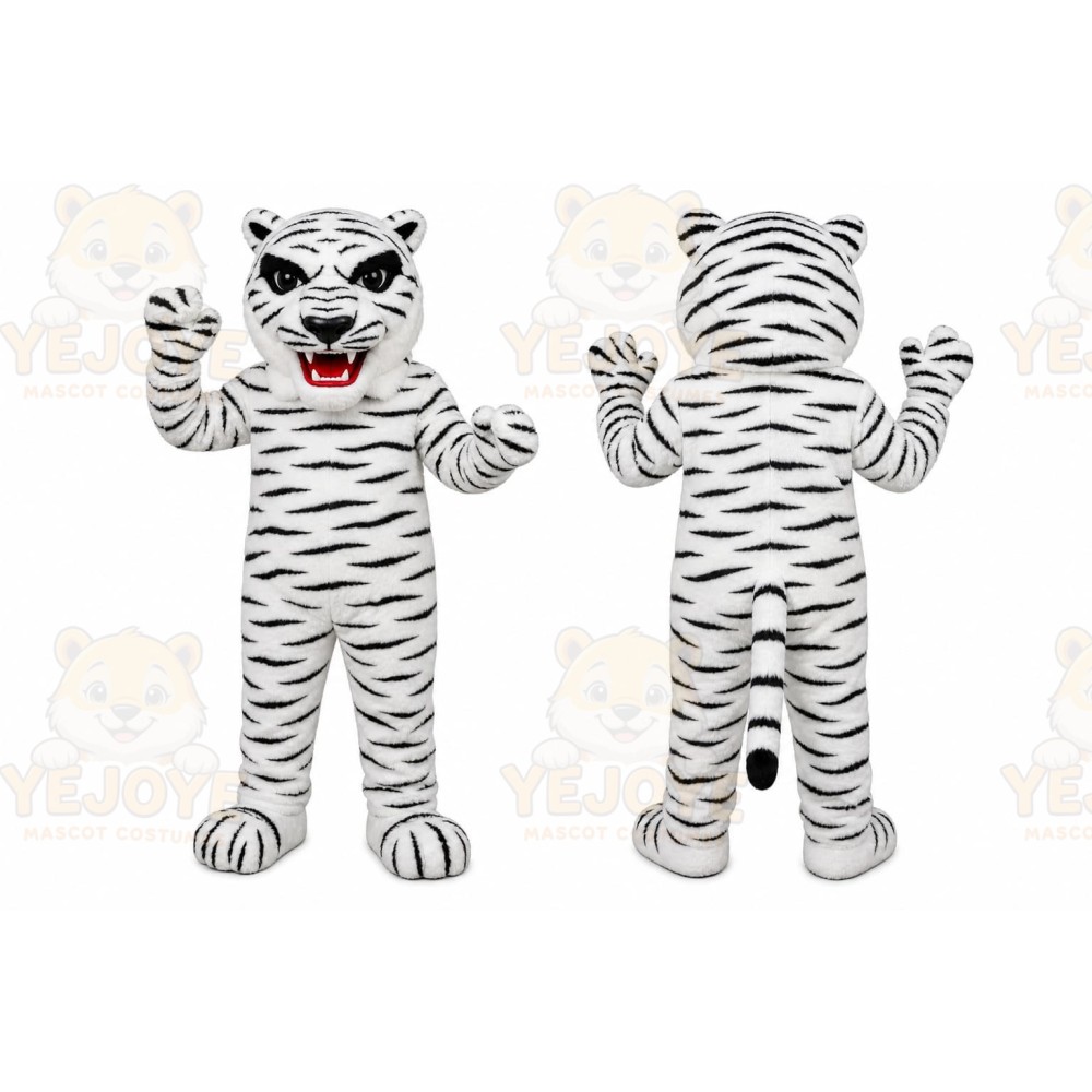 White Tiger Mascot Costume with Custom Logo