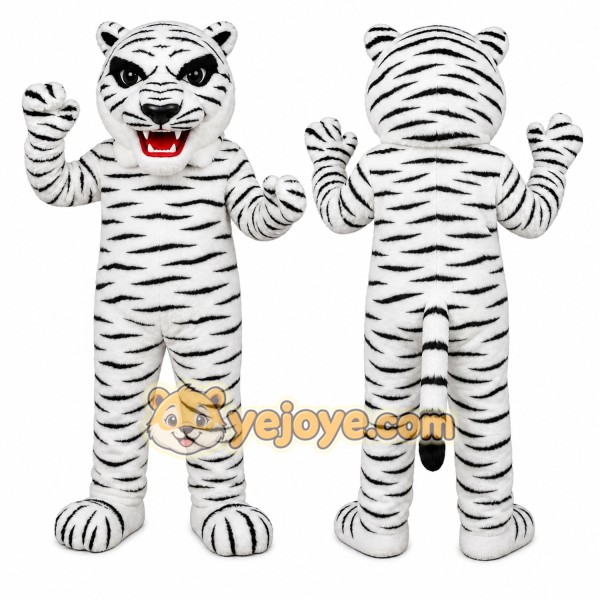 White Tiger Mascot Costume with Custom Logo