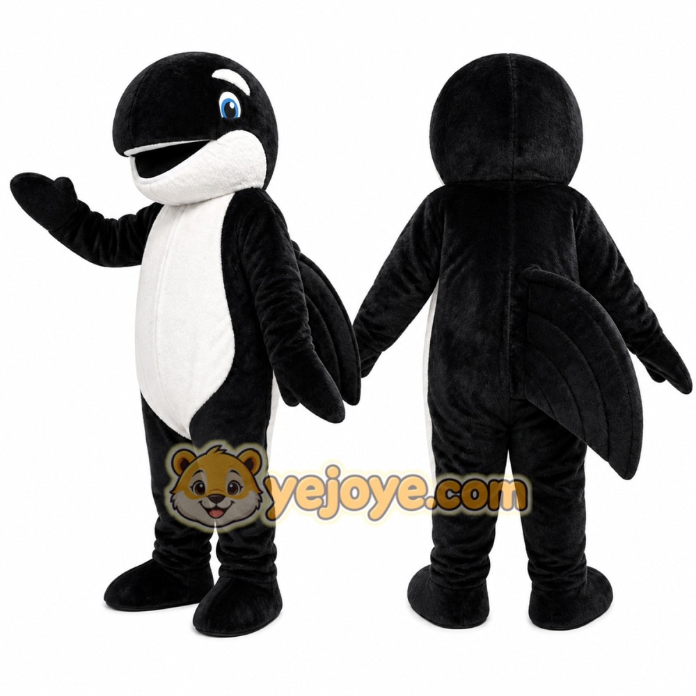 Black Whale Mascot Costume with Custom Logo Black Whale Mascot Costume with Custom Logo