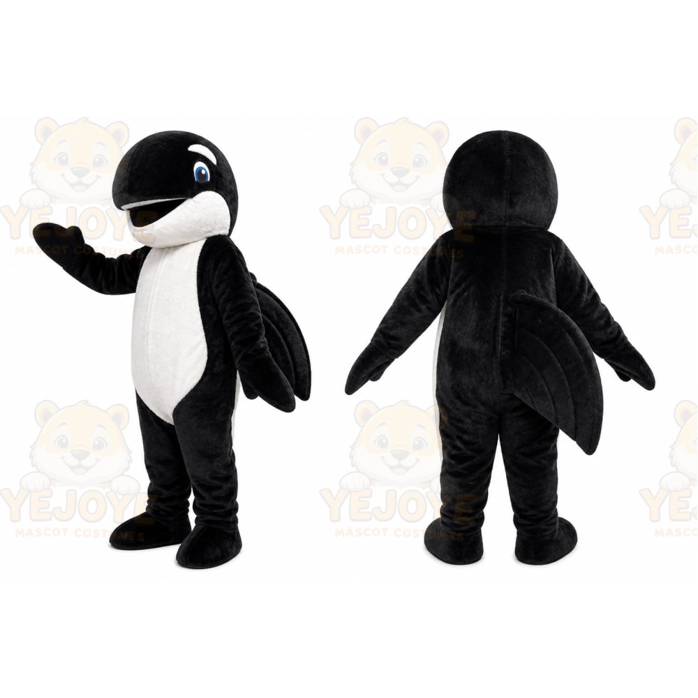 Black Whale Mascot Costume with Custom Logo