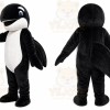 Black Whale Mascot Costume with Custom Logo