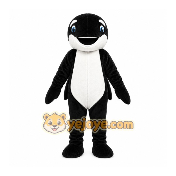 Black Whale Mascot Costume with Custom Logo