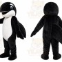 Black Whale Mascot Costume with Custom Logo