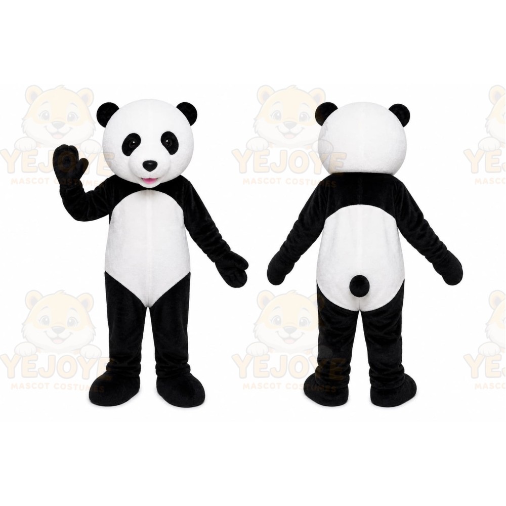 Black Panda Mascot Costume with Custom Logo