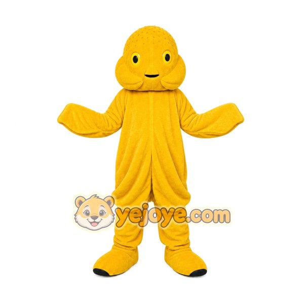 Yellow Octopus Mascot Costume with Custom Logo