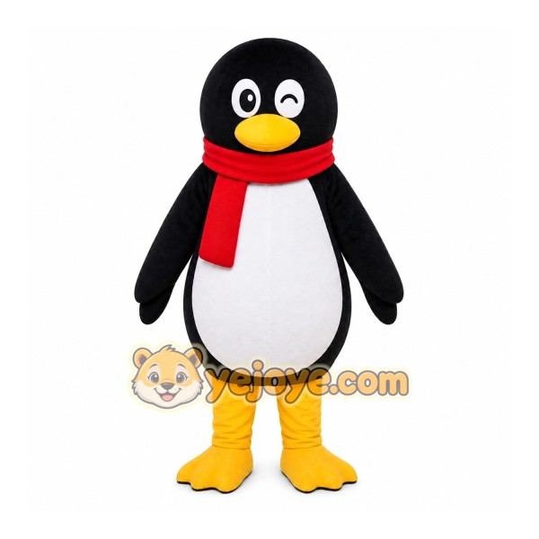 Black Penguin Mascot Costume with Custom Logo