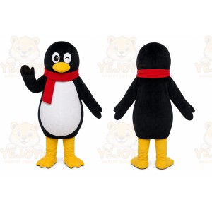 Black Penguin Mascot Costume with Custom Logo