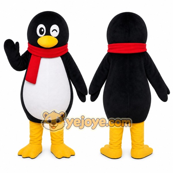 Black Penguin Mascot Costume with Custom Logo