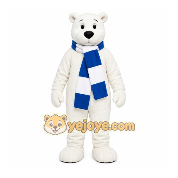 White Bear Mascot Costume with Custom Logo