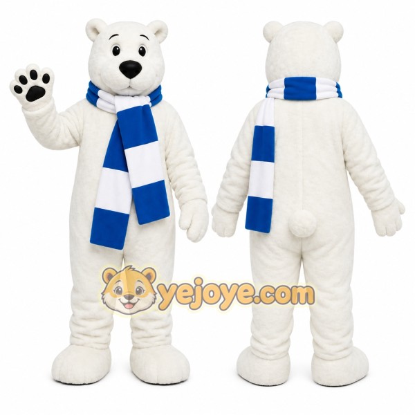 White Bear Mascot Costume with Custom Logo