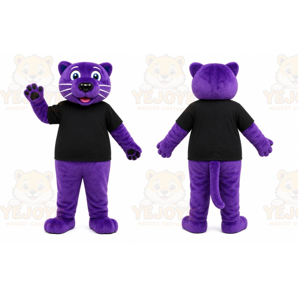 Purple Cougar Mascot Costume with Custom Logo