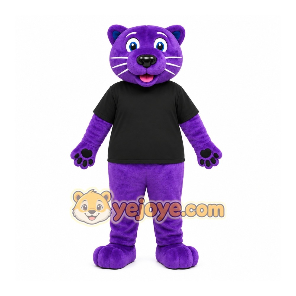 Purple Cougar Mascot Costume with Custom Logo