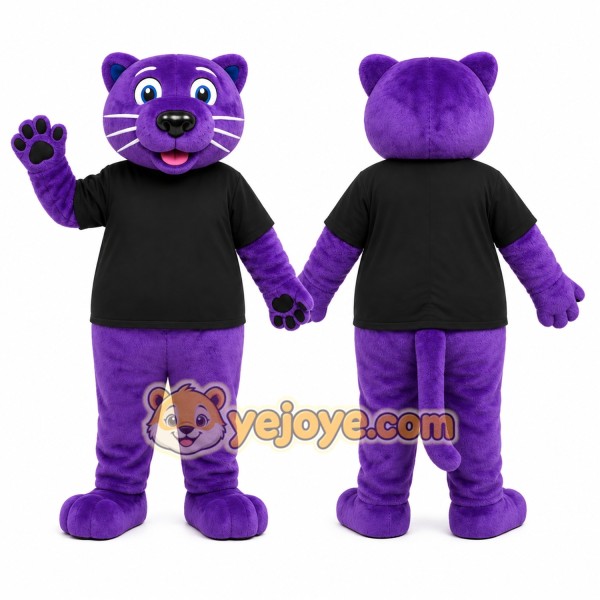 Purple Cougar Mascot Costume with Custom Logo