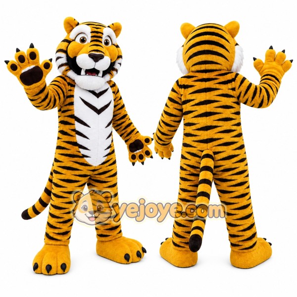 Yellow Tiger Mascot Costume with Custom Logo