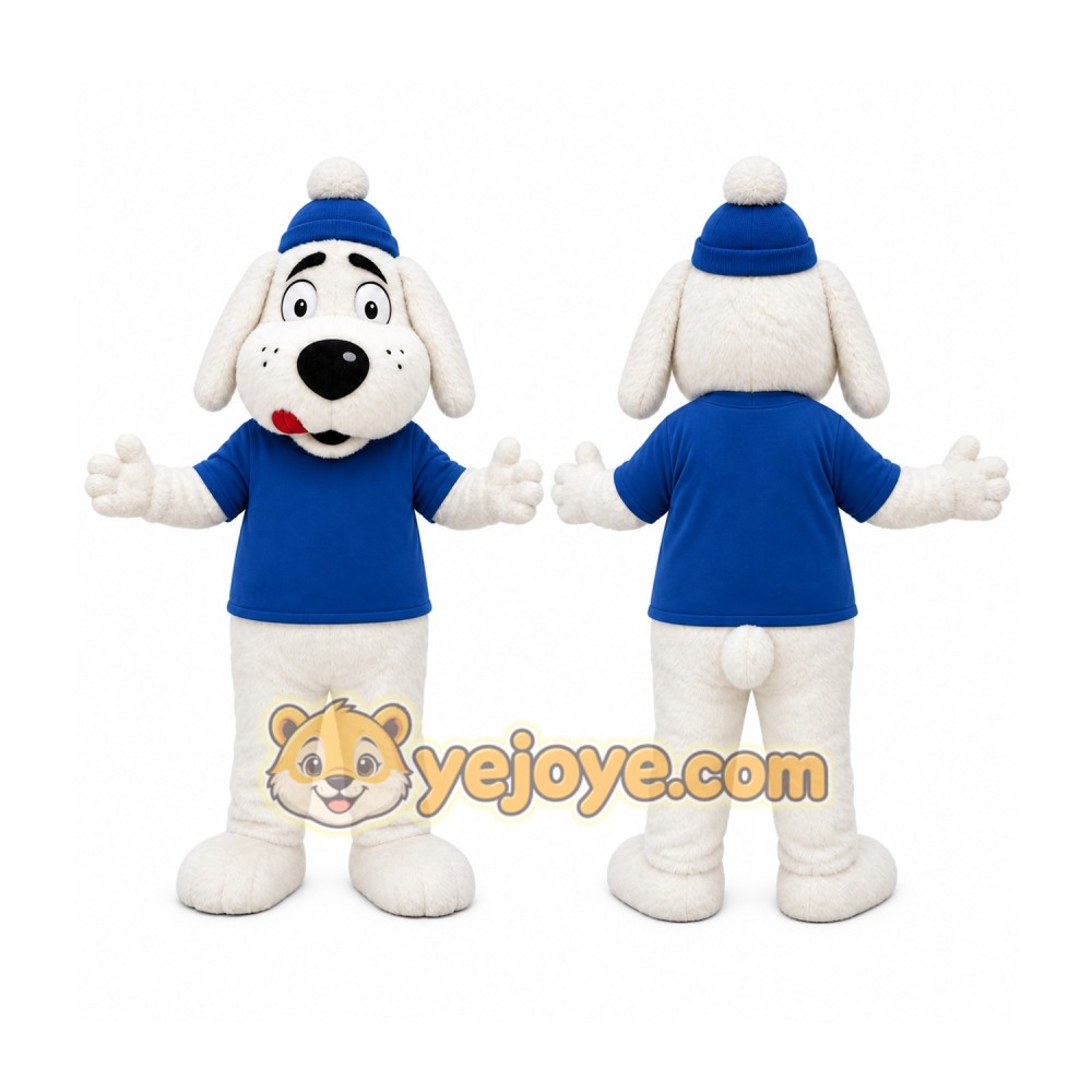 White Dog Mascot Costume with Custom Logo