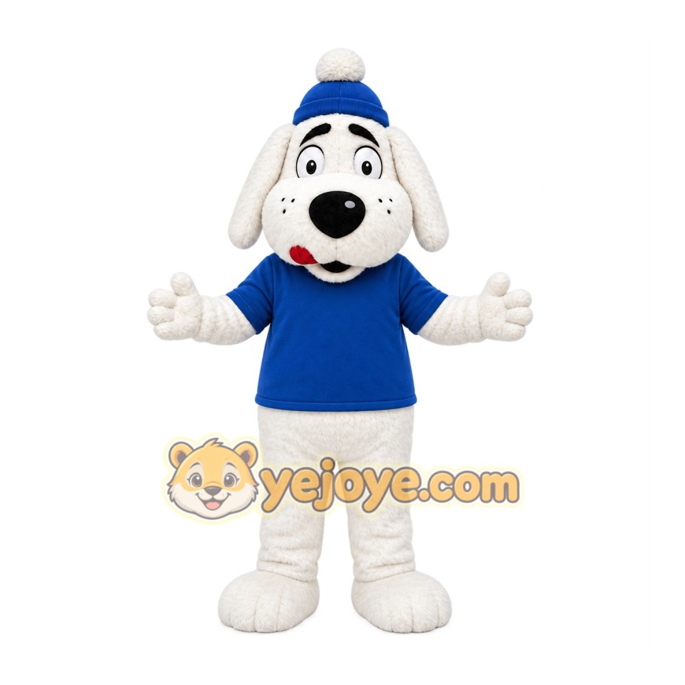 White Dog Mascot Costume with Custom Logo