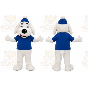 White Dog Mascot Costume with Custom Logo
