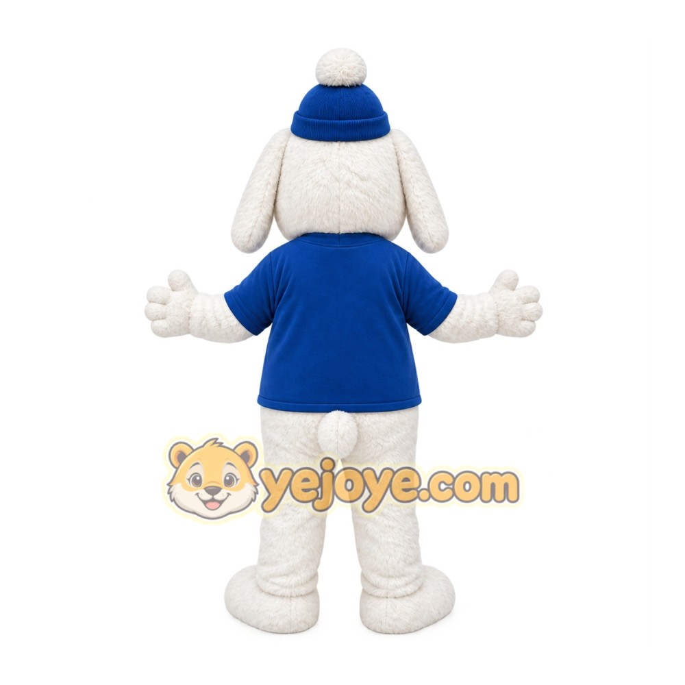 White Dog Mascot Costume with Custom Logo