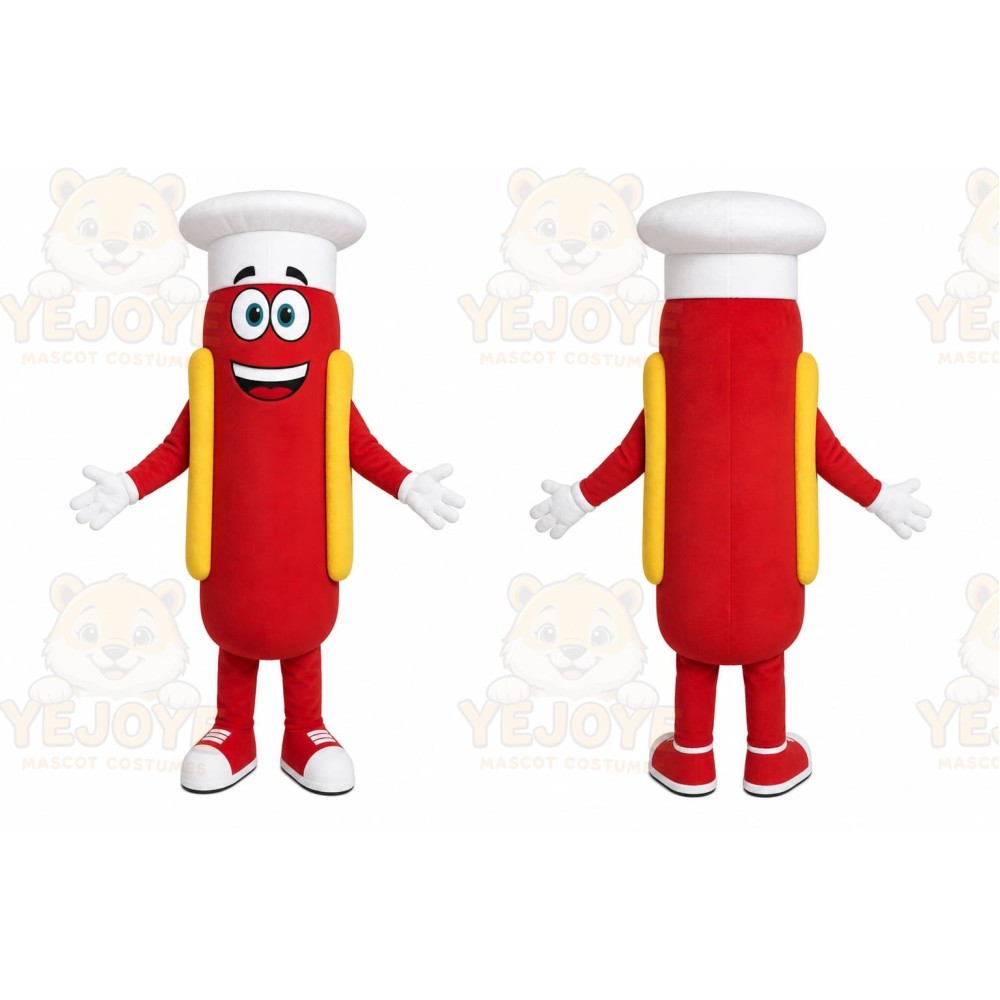 Red Hotdog Mascot Costume with Custom Logo