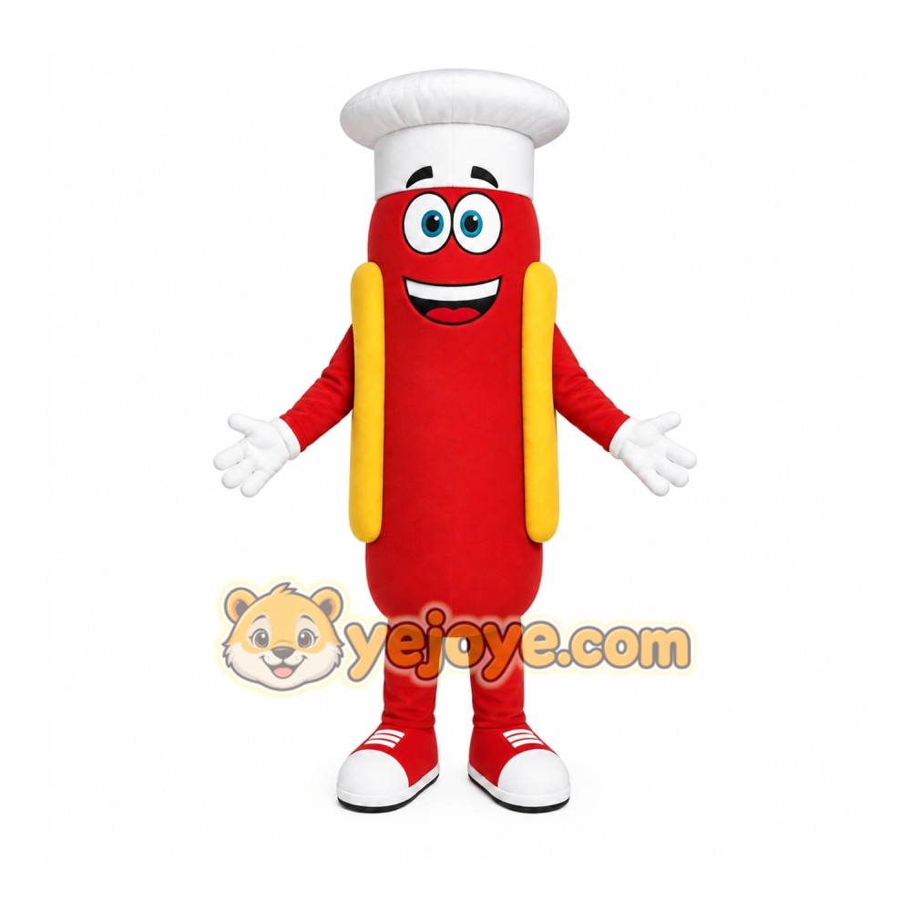 Red Hotdog Mascot Costume with Custom Logo Red Hotdog Mascot Costume with Custom Logo