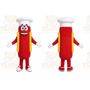 Red Hotdog Mascot Costume with Custom Logo