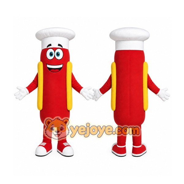 Red Hotdog Mascot Costume with Custom Logo