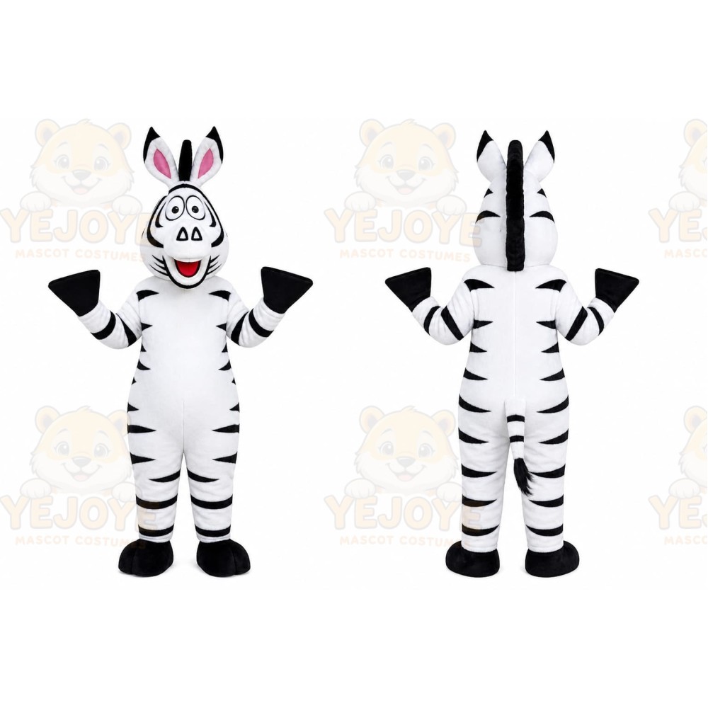 White Zebra Mascot Costume with Custom Logo