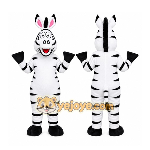 White Zebra Mascot Costume with Custom Logo