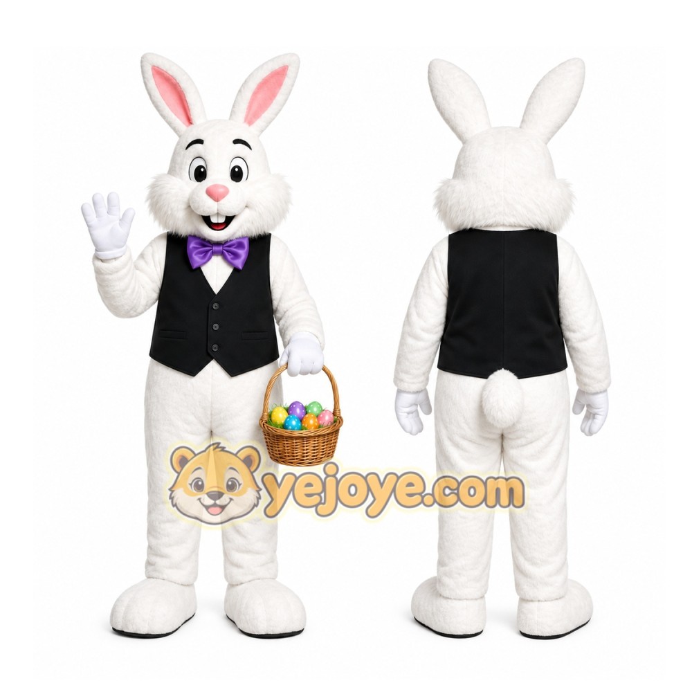 White Rabbit Mascot Costume with Custom Logo White Rabbit Mascot Costume with Custom Logo