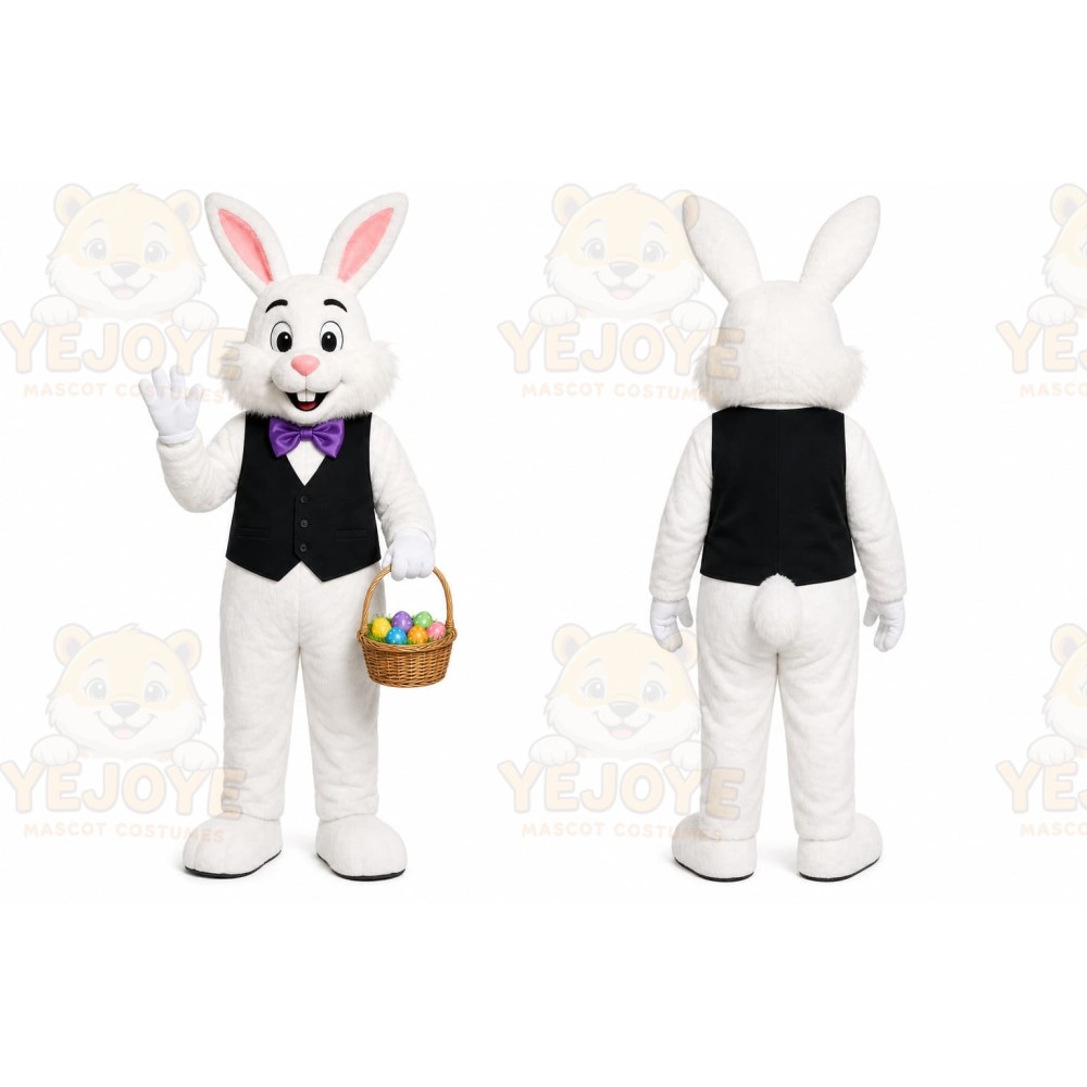 White Rabbit Mascot Costume with Custom Logo