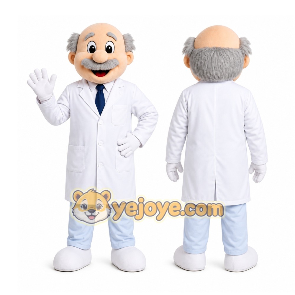 White Scientist Mascot Costume with Custom Logo White Scientist Mascot Costume with Custom Logo