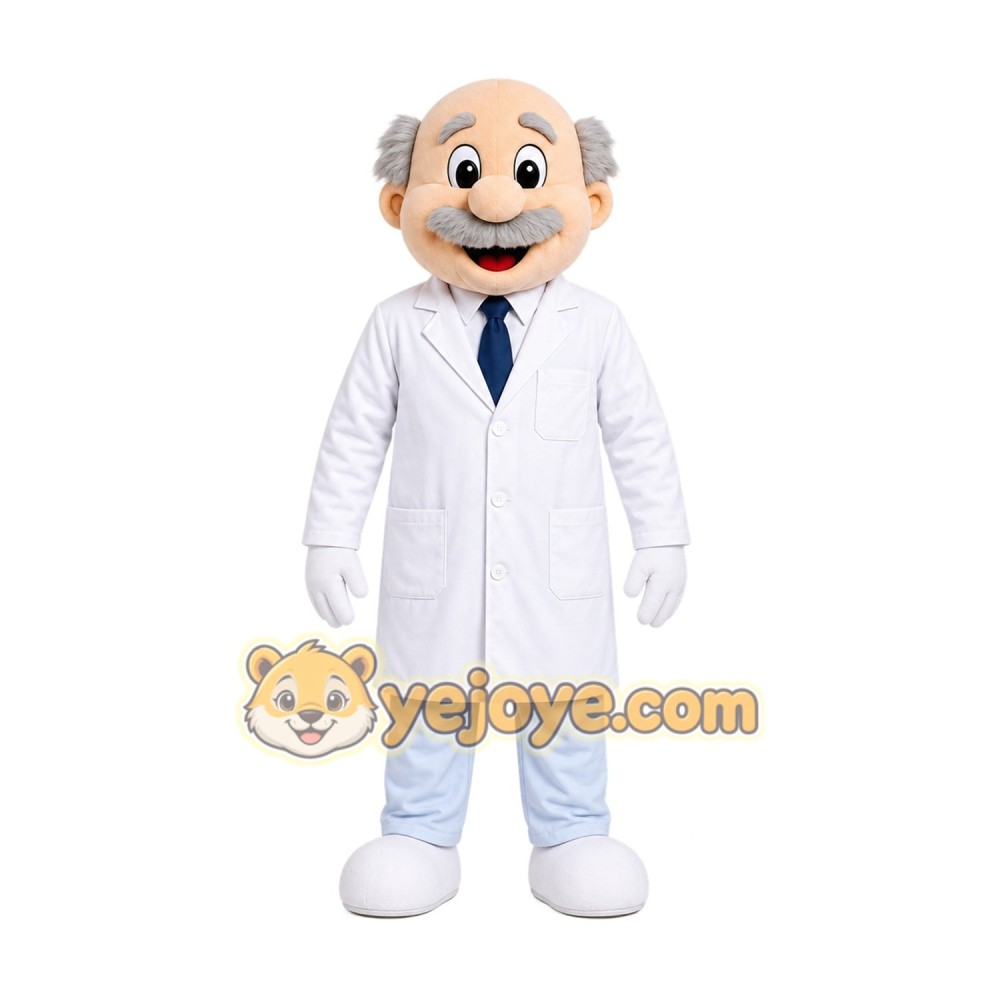White Scientist Mascot Costume with Custom Logo White Scientist Mascot Costume with Custom Logo