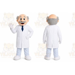 White Scientist Mascot Costume with Custom Logo