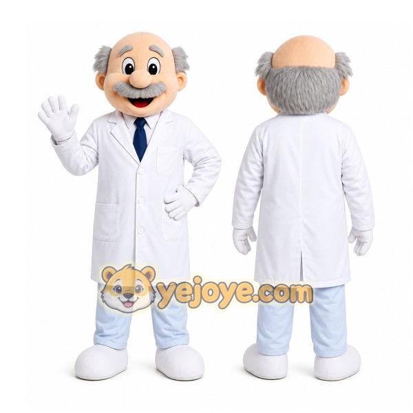 White Scientist Mascot Costume with Custom Logo